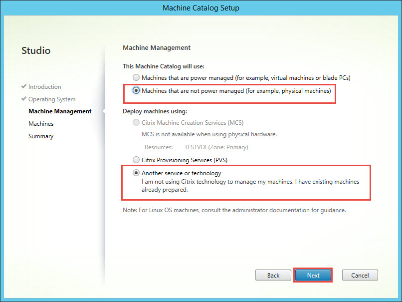 Citrix Linux VDA Machine Catalog Server OS