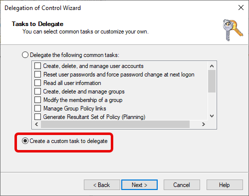 Create a custom task to delegate window