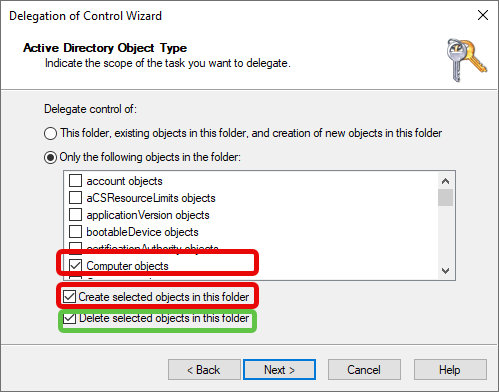 Selecting Computer objects and create and delete options