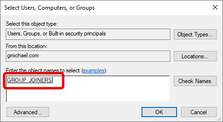 Selecting user or group from Active Directory