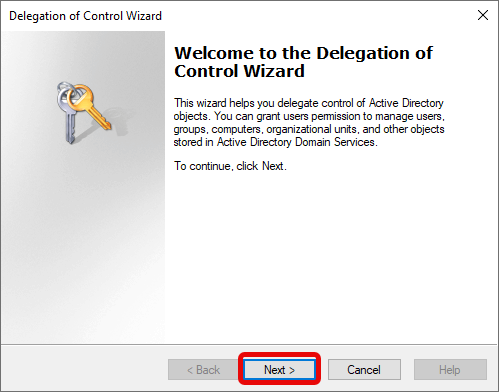 Delegation of Control Wizard welcome screen