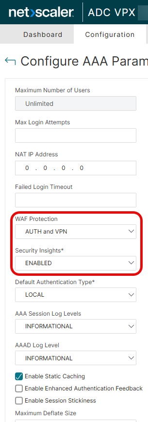 NetScaler Gateway enable WAF Protection and Security Insights