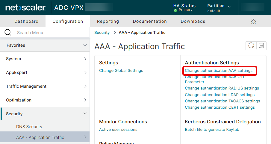 NetScaler Gateway Change authentication AAA settings