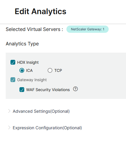 NetScaler Console Edit Analytics options