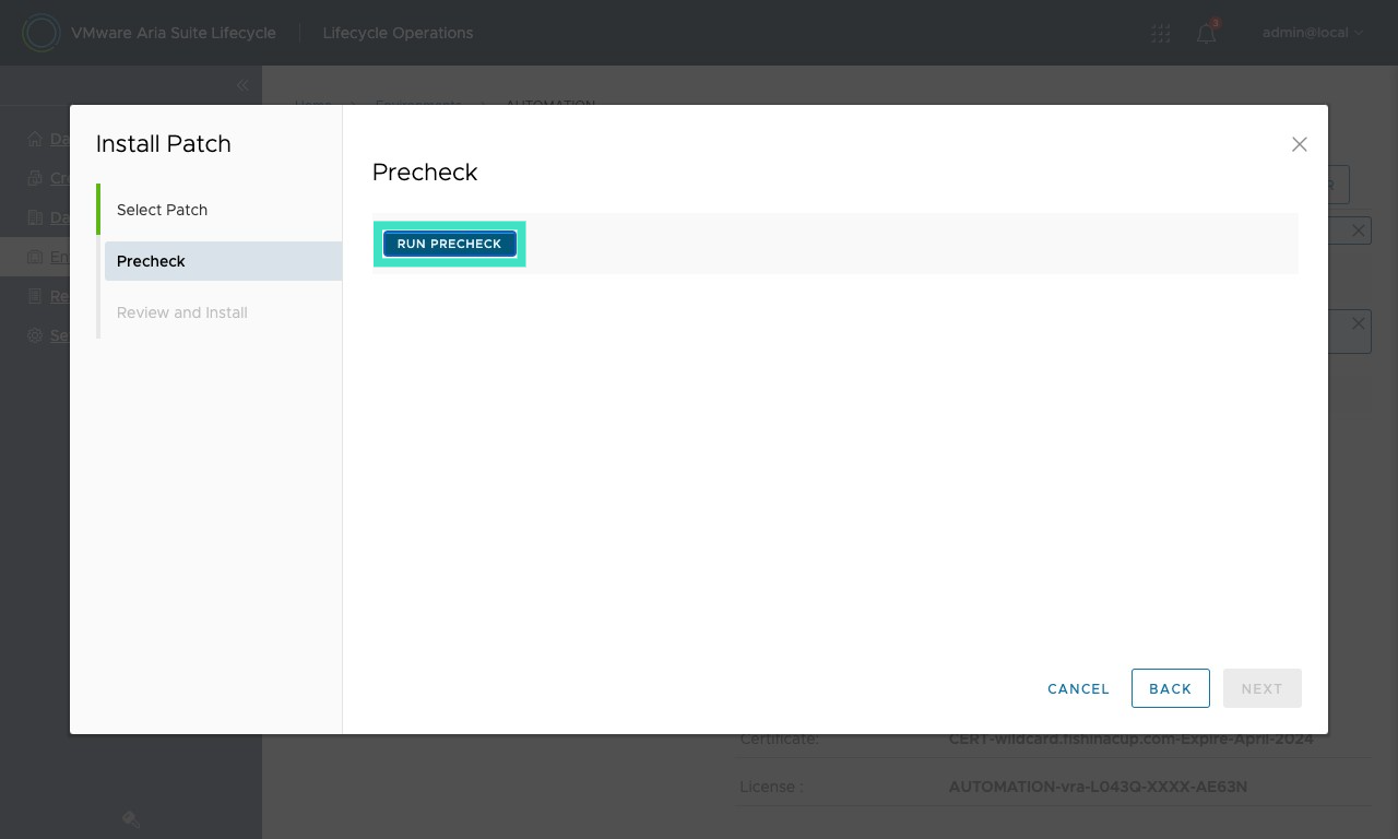 Run Precheck for Automation patching process